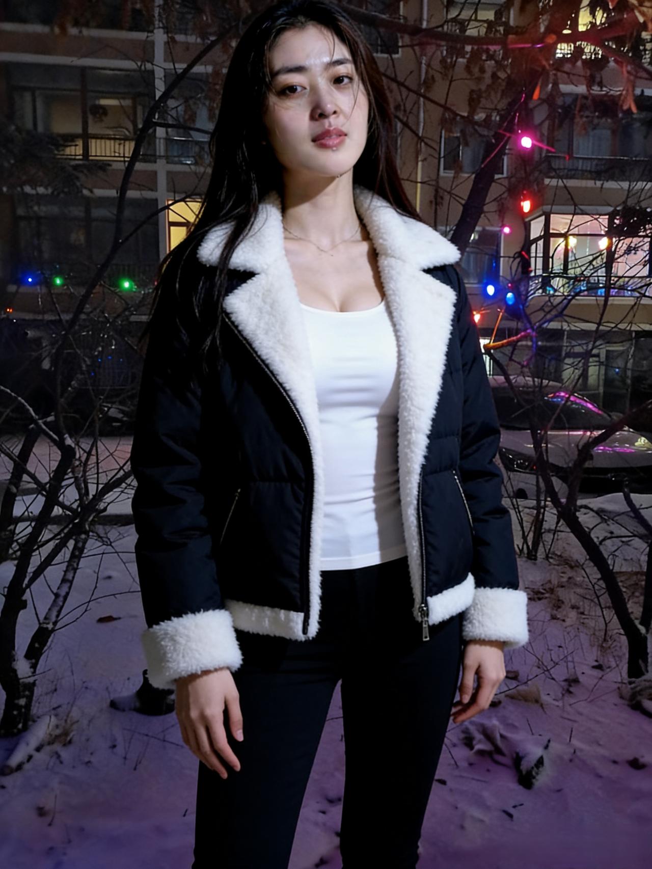 《夜色中，与她相逢》我在小区的雪夜里慢行，撞见一场无声的惊艳，撞碎了孤独的冰