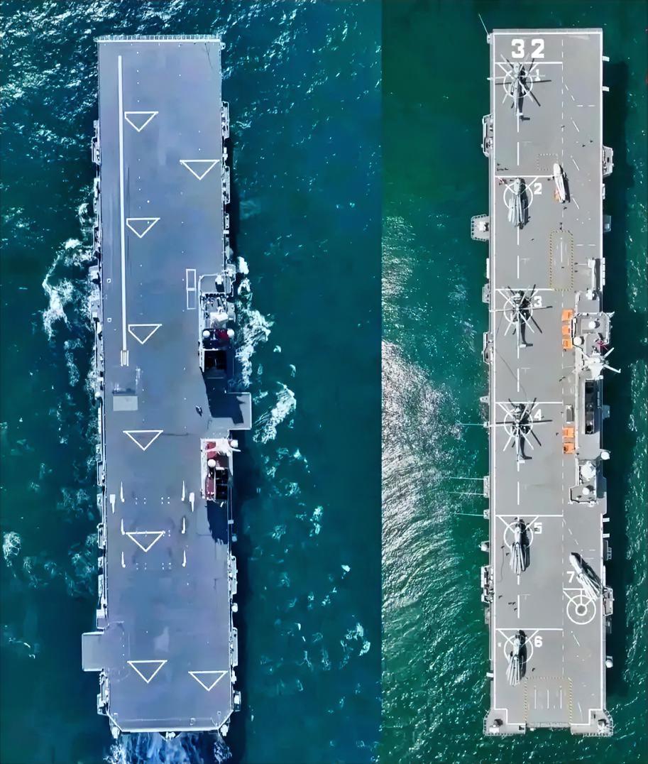 075型和076型两栖攻击舰虽然同属中国海军两栖作战力量核心，但在甲板设计理念上