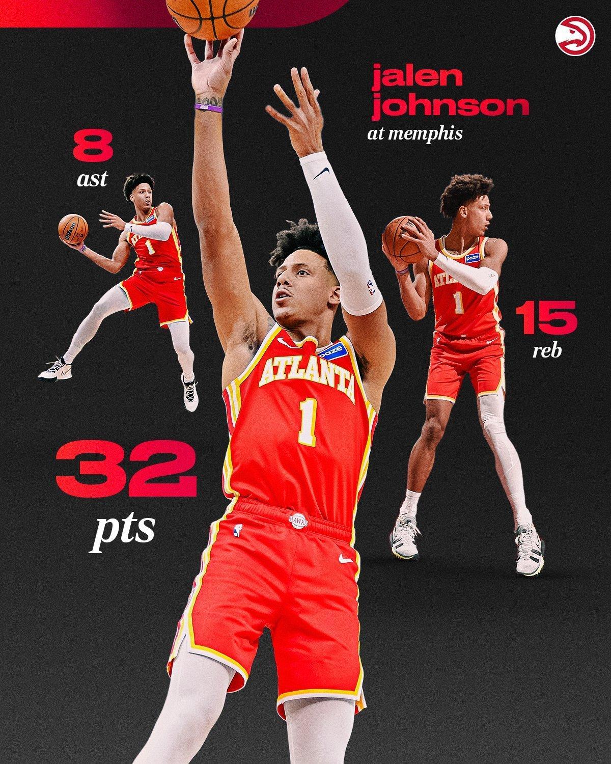 杰伦约翰逊面对灰熊32+15+8灰熊最后追到2分一个后仰跳投几乎杀死比赛老鹰也结