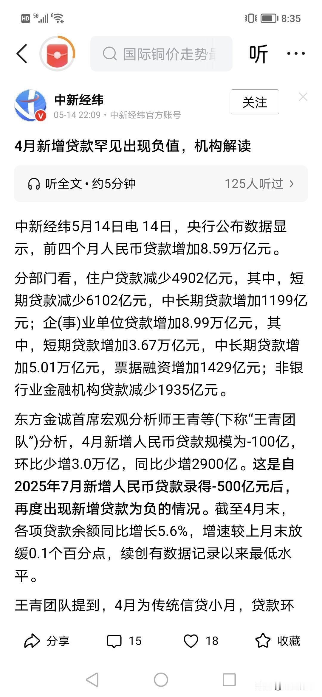这数字惊人，借钱的都是企业了？今年4个月猛增了9万亿！？？而个人少了5000亿
