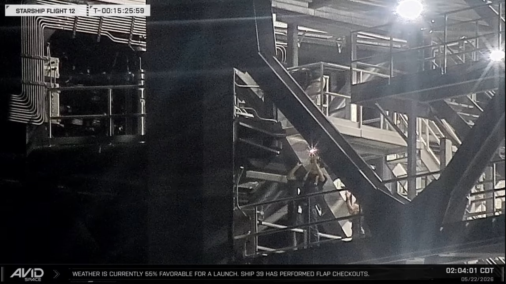 SQD液压梢已经通过测试，接下来等待SpaceX官宣是否明天进行发射（官网倒计时