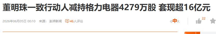格力也减持了。套现了16亿元。按理说，这么低的位置，这么低的估值，又有这么高的股