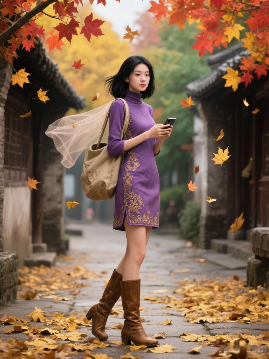 秋叶落，美人行，古道长。