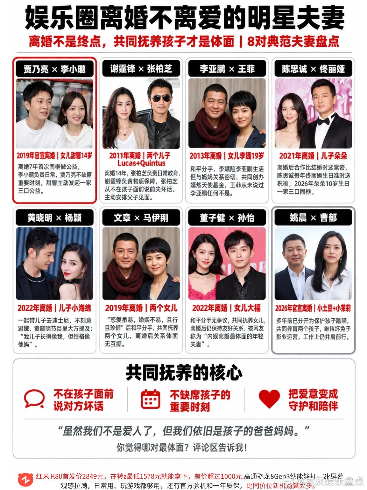 你还知道哪些离婚不离爱的组合？贾乃亮张柏芝杨颖王菲黄晓明​​​