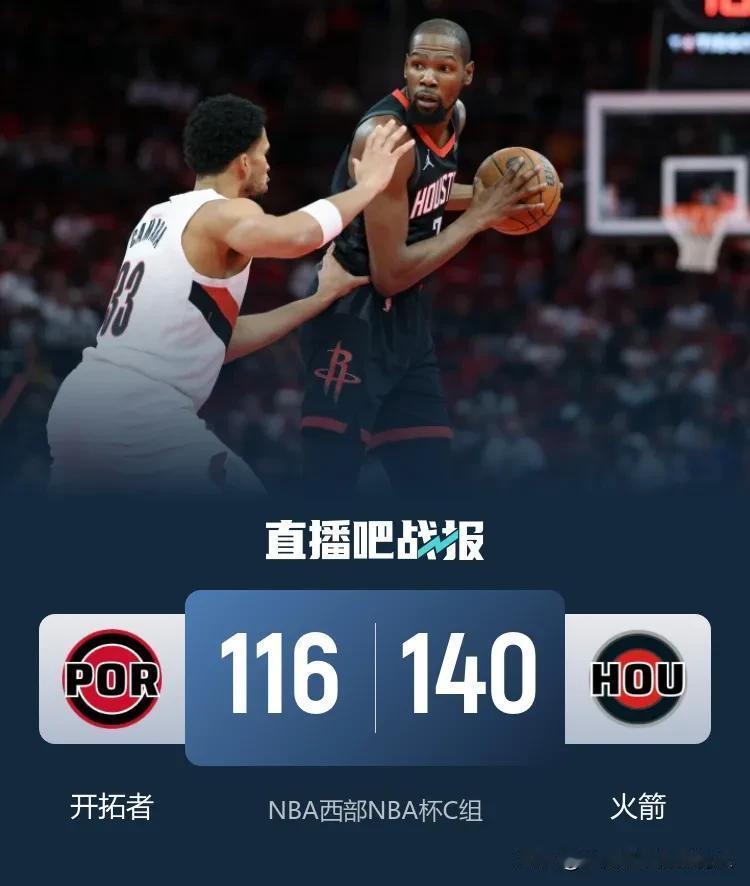 NBA杯赛西部C组火箭主场140:116大胜开拓者迎来三连胜火箭全队7人得分