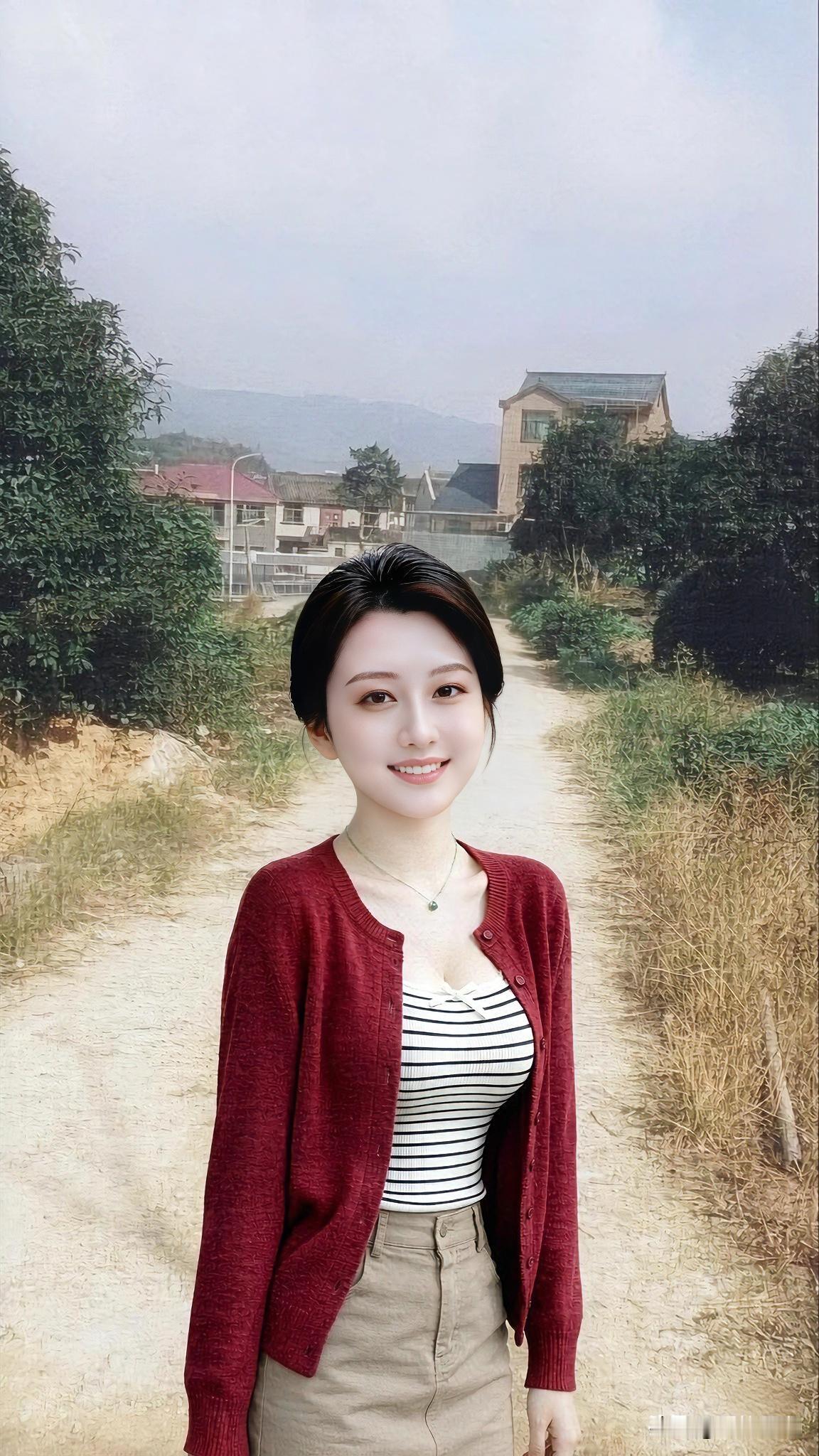 走在老家乡间的小路上，远离城里的喧闹，心里一下子就静下来了。一件酒红色针织小开