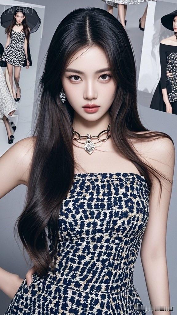 优雅黑发，性感豹纹，时尚耳环，魅力女神。