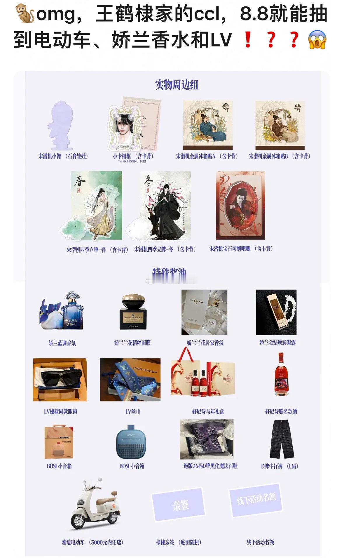 你说啥？王鹤棣家的ccl能抽到电动车，娇兰，还有LV吗？？？