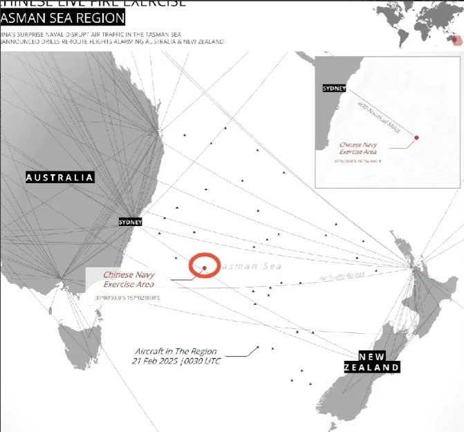 好家伙，一听说我们要在悉尼以东330海里举行实弹射击演习，附近老外的民航客机果然