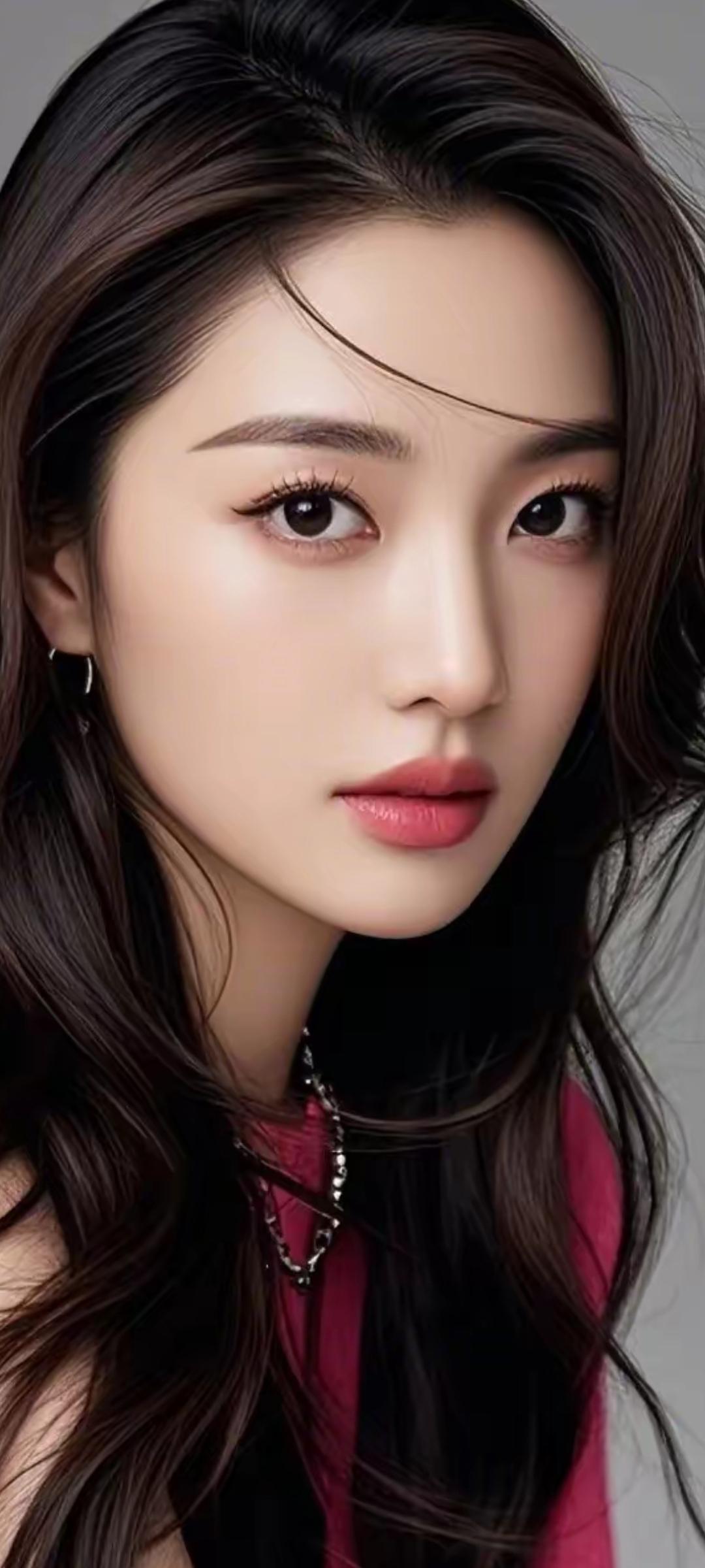 甜美少女风，温柔大眼，红唇诱惑，时尚项链点缀，完美妆容，女神范儿十足！