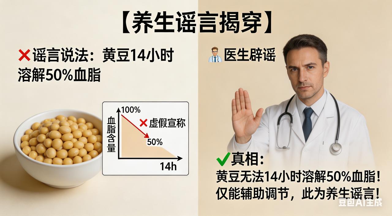 黄豆真能14小时溶解50%血脂？医生揭穿养生谣言真相黄豆14小时溶5