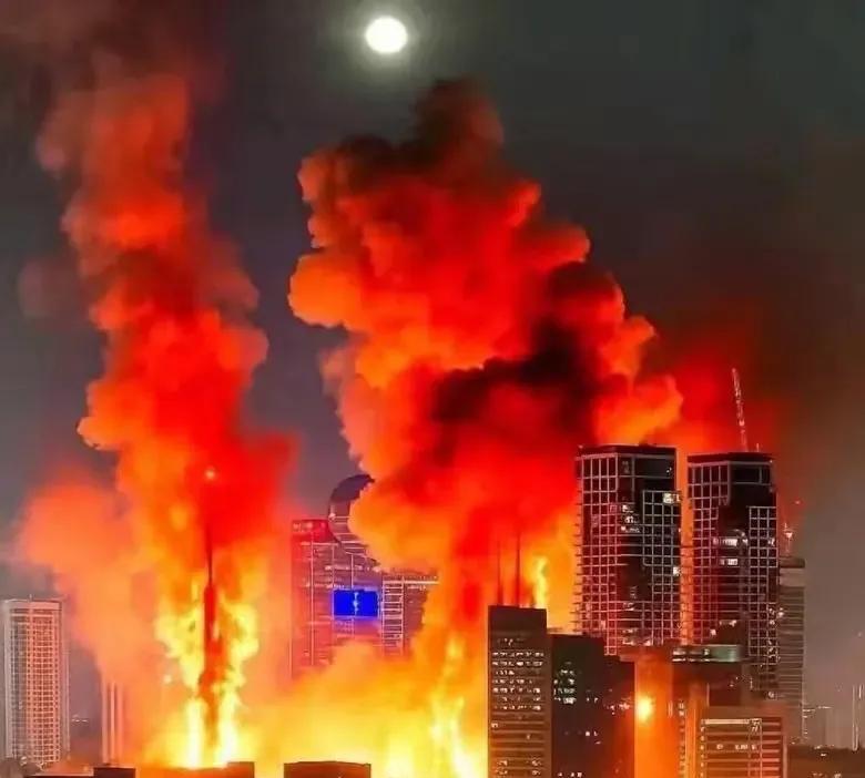 这应该是人类现代化城市核心CBD区域第一次被导弹大规模轰炸的画面！CBD区域的