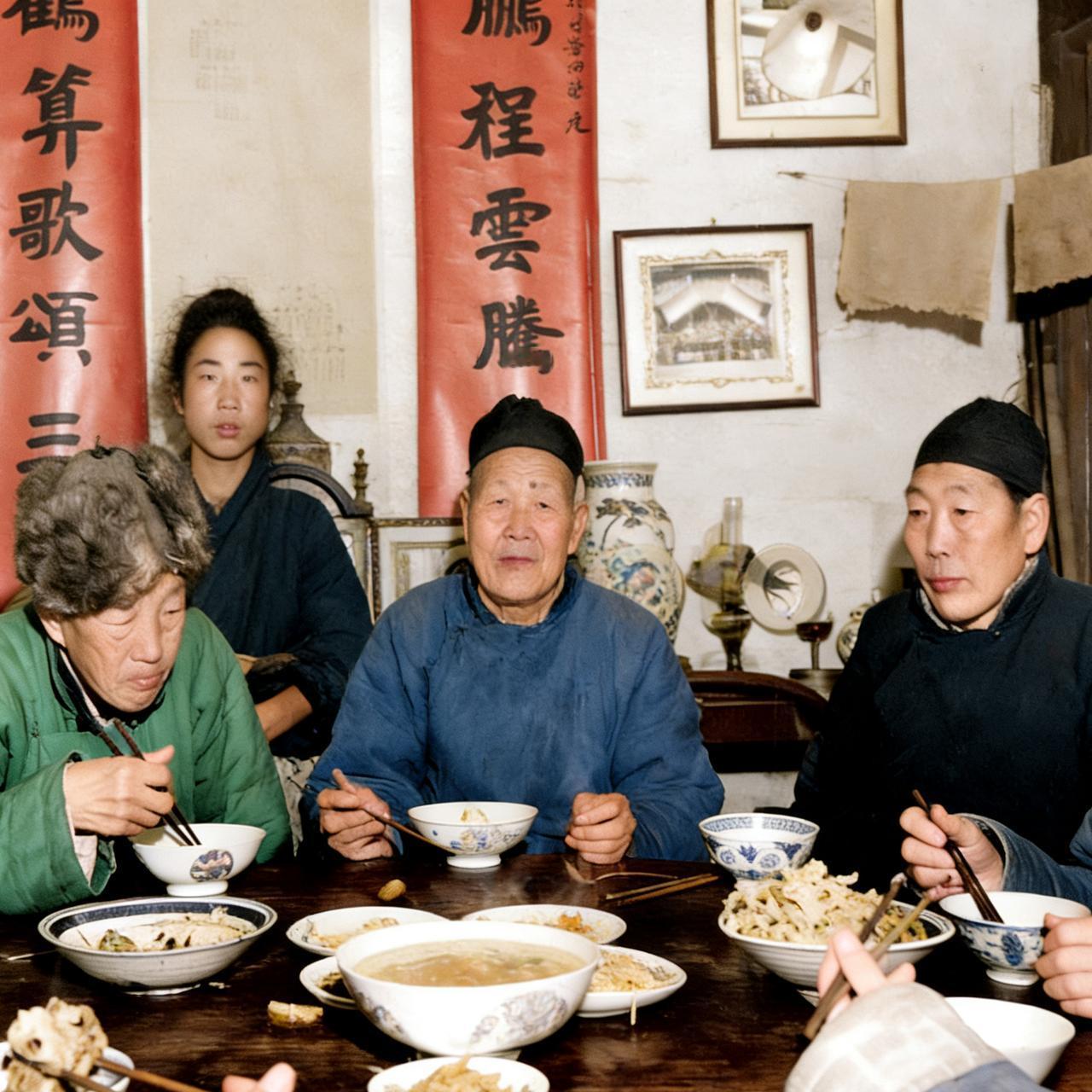 1948年，几名太监们聚餐，一张罕见的留影，从镜头中我们可以看到他们都已经年迈了