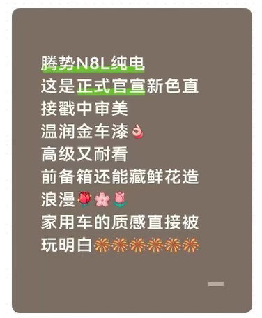 救命！腾势N8L纯电金色车漆太高级了