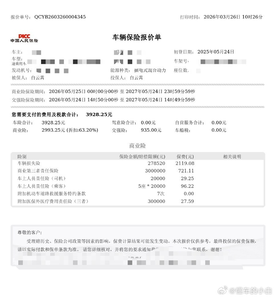领克900﻿﻿的第二年保费交强险+300万三者3928.25元还能反几十块