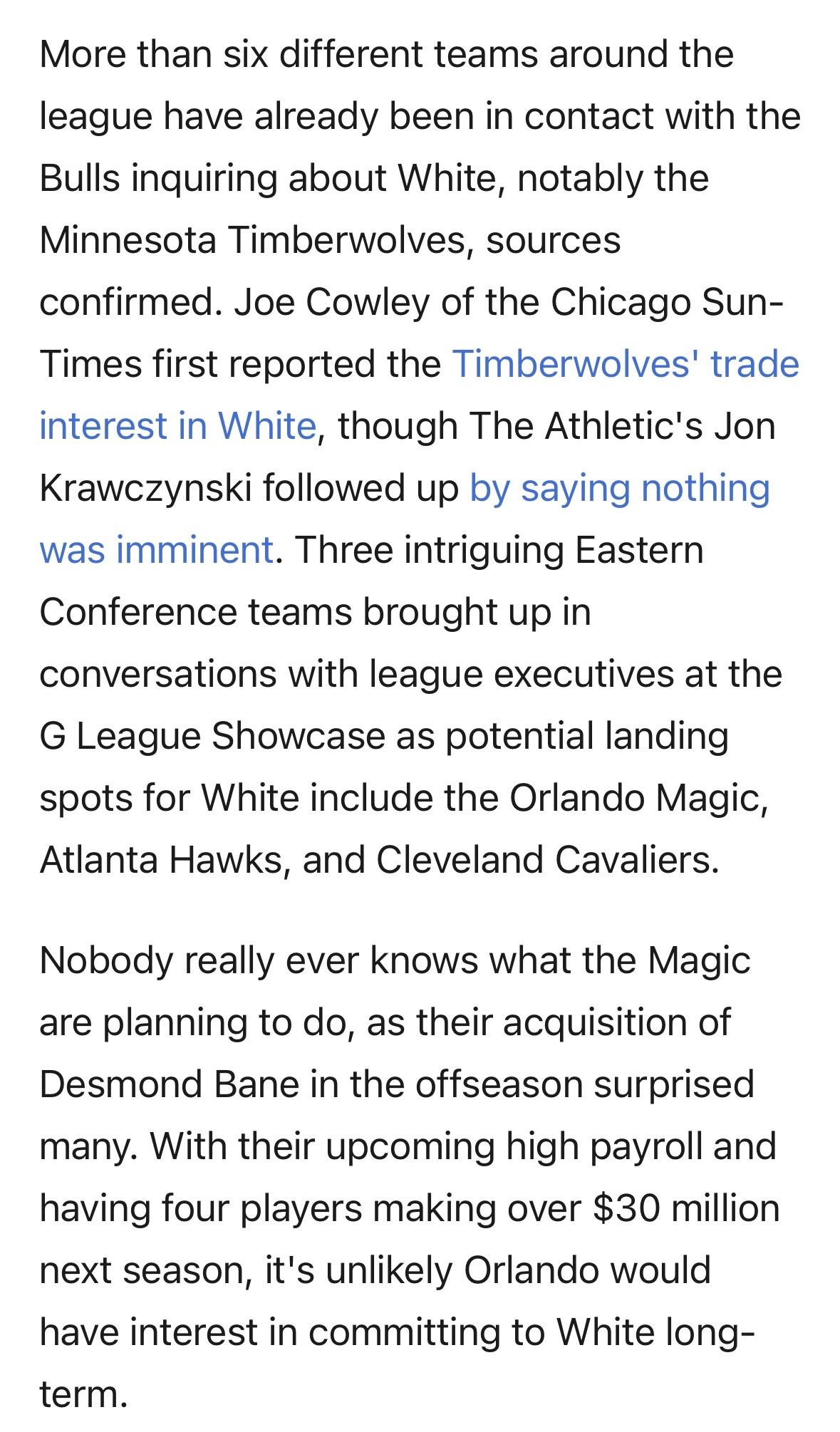 BrettSiegel：据东西部多支球队的经纪人透露，公牛有意交易科比-怀特，