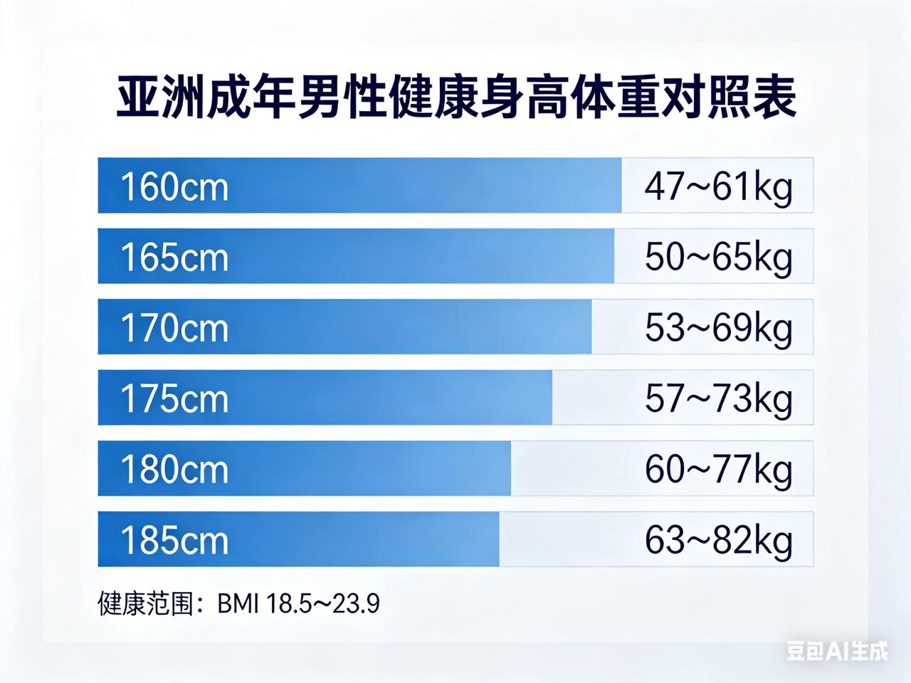 标准体重(kg)=身高(cm)−105下图可参考：