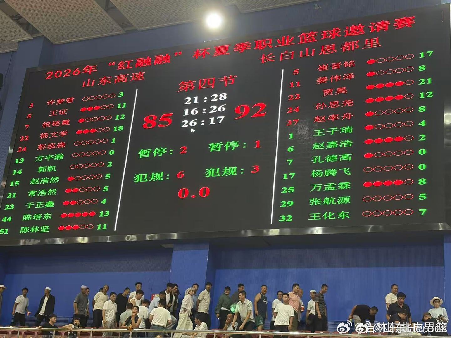 山东男篮山东高速热身赛85-92不敌吉林长白山恩都里杨文学砍下全队最高的18