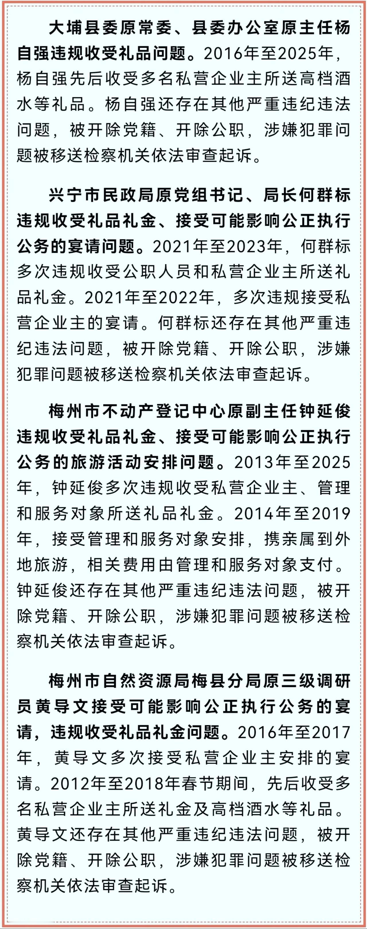 大快人心！梅州公开通报4名违规领导干部从通报内容来看，4名领导干部的违规行为