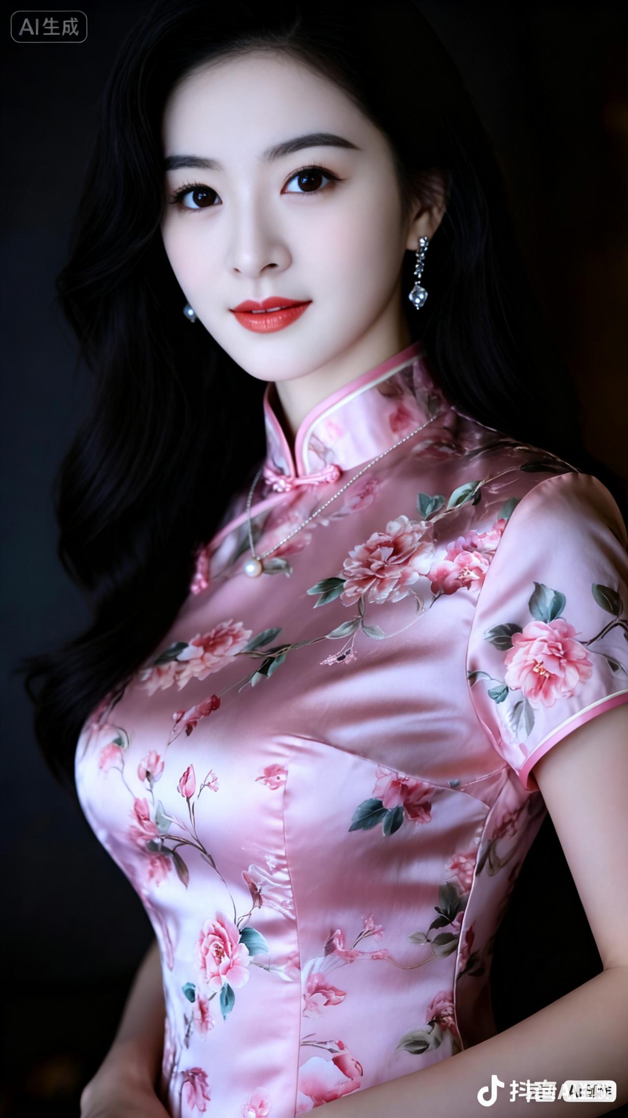 中国女性气质甜美温柔。长发披肩自然垂落，鹅蛋脸线条柔和，冷白肌肤清透细腻。眉眼舒