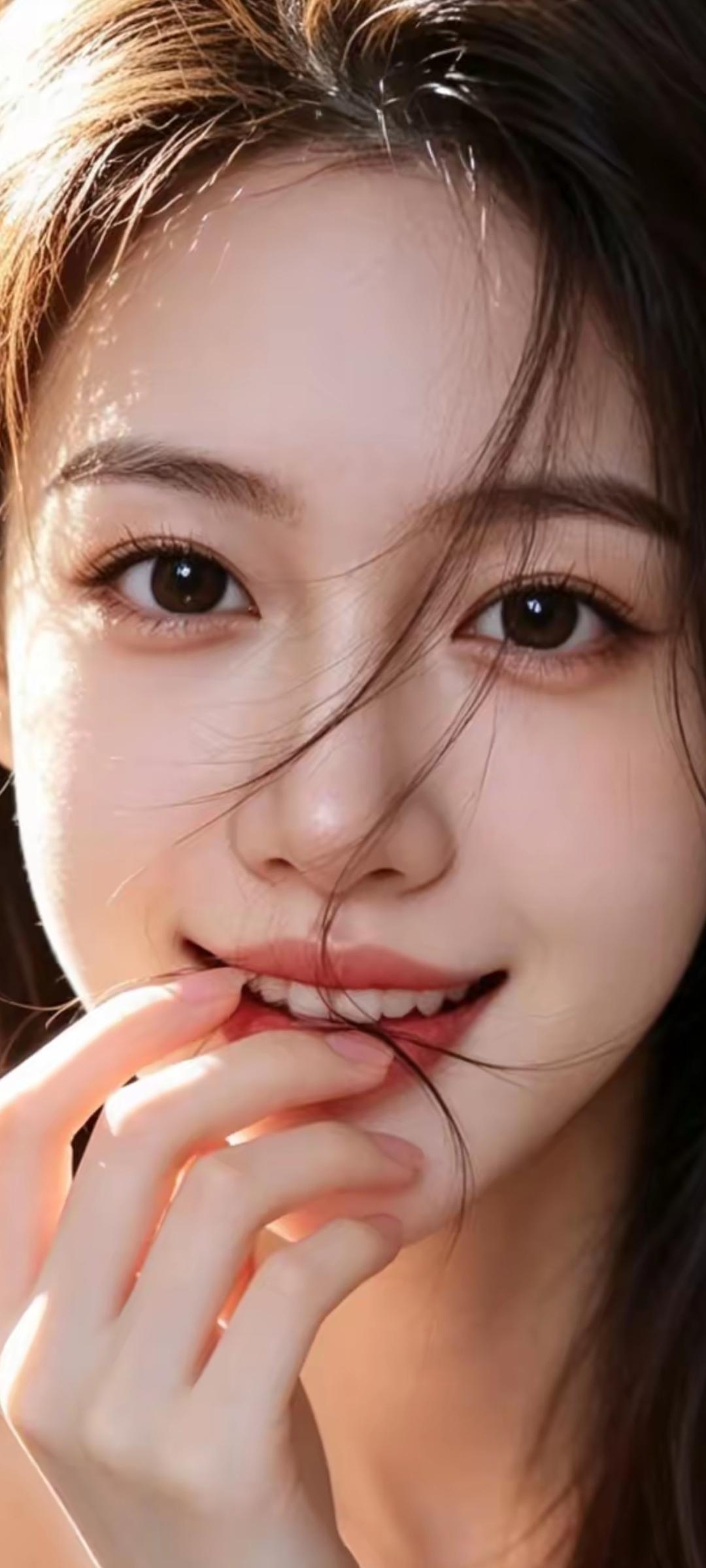 温柔甜美的少女，轻轻咬着手指，散发着自然的光彩。🌟✨