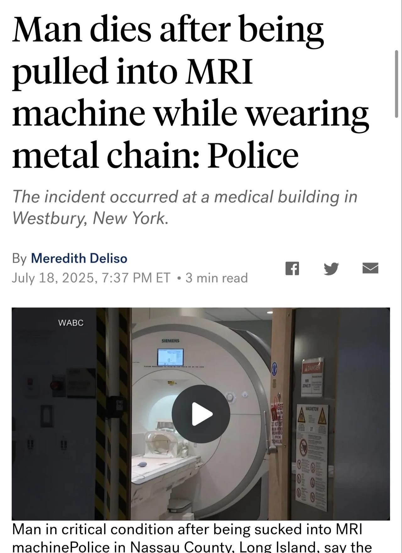 刷到一则美国地狱新闻，纽约一61岁男子陪同亲属去医院做检查，该男子在等待期间不知