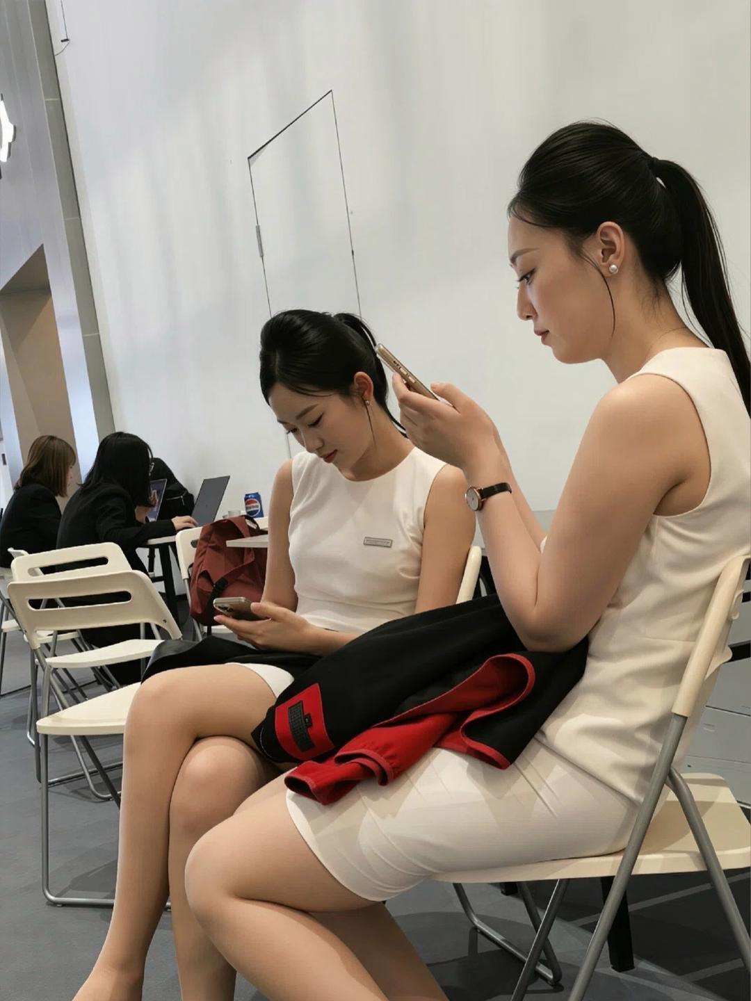 展会休息抓拍｜简约白裙才是职场穿搭的天花板，高级感藏在干净里展会高强度忙碌