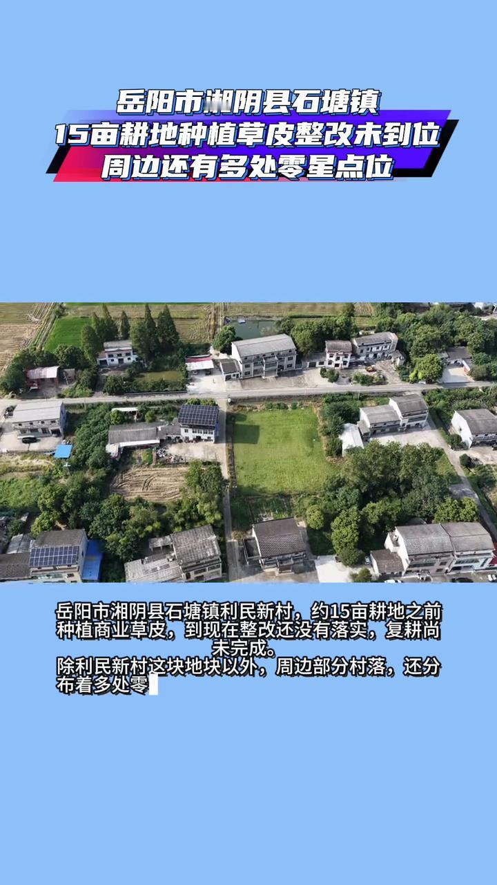 岳阳市湘阴县石塘镇15亩耕地种植草皮整改未到位，周边还有多处零星点位。岳阳市湘
