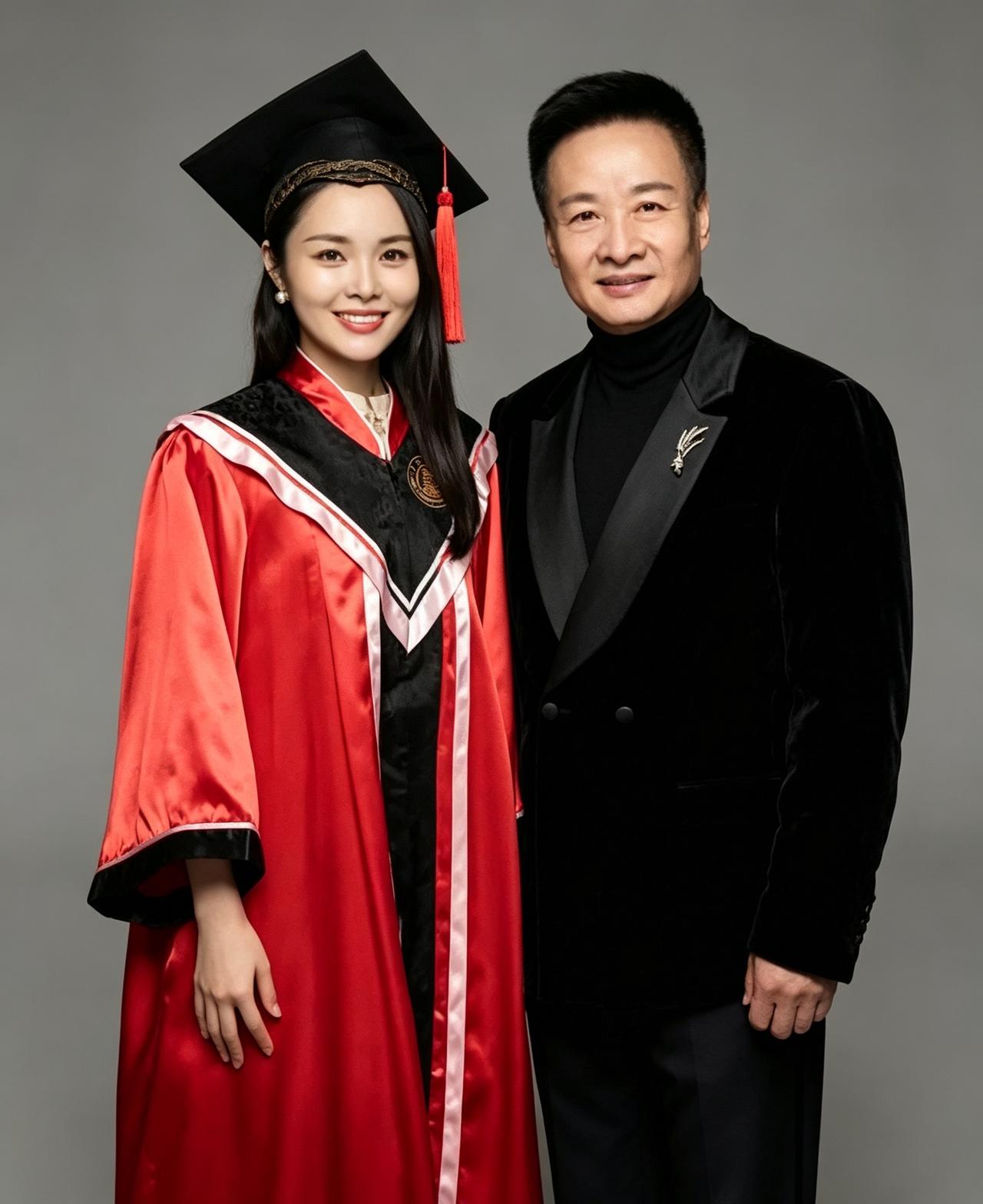 2023年，女高音歌唱家龚爽博士毕业、与导师阎维文拍的合照，左边身着红色博士学位