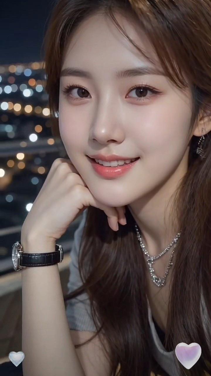 夜晚的都市，甜美少女轻笑，心动的瞬间