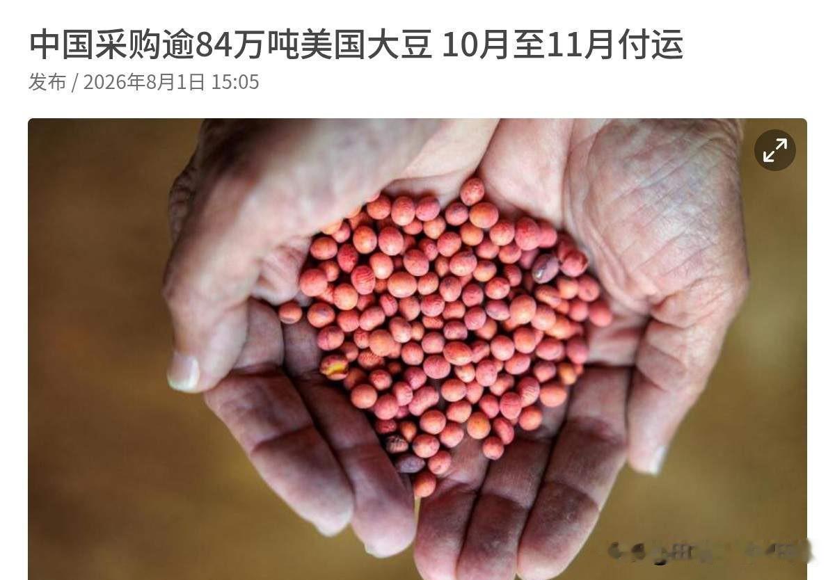 中美两国谈妥了！中美之间可能有大事发生！中国一口气买了84万吨美国大豆。