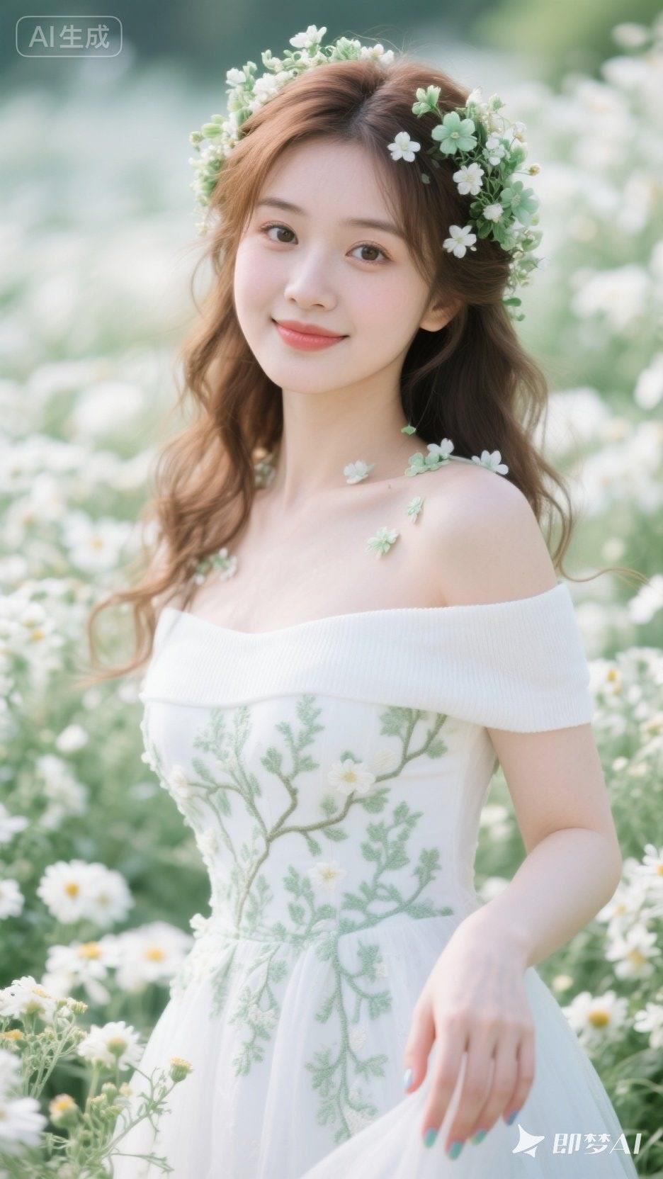 花海中的梦幻少女，浅笑盈盈，如诗如画。
