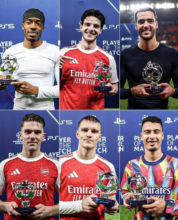 群龙无首，阿森纳6场欧冠6名不同球员当选全场最佳!本赛季阿森纳在欧冠赛场上表