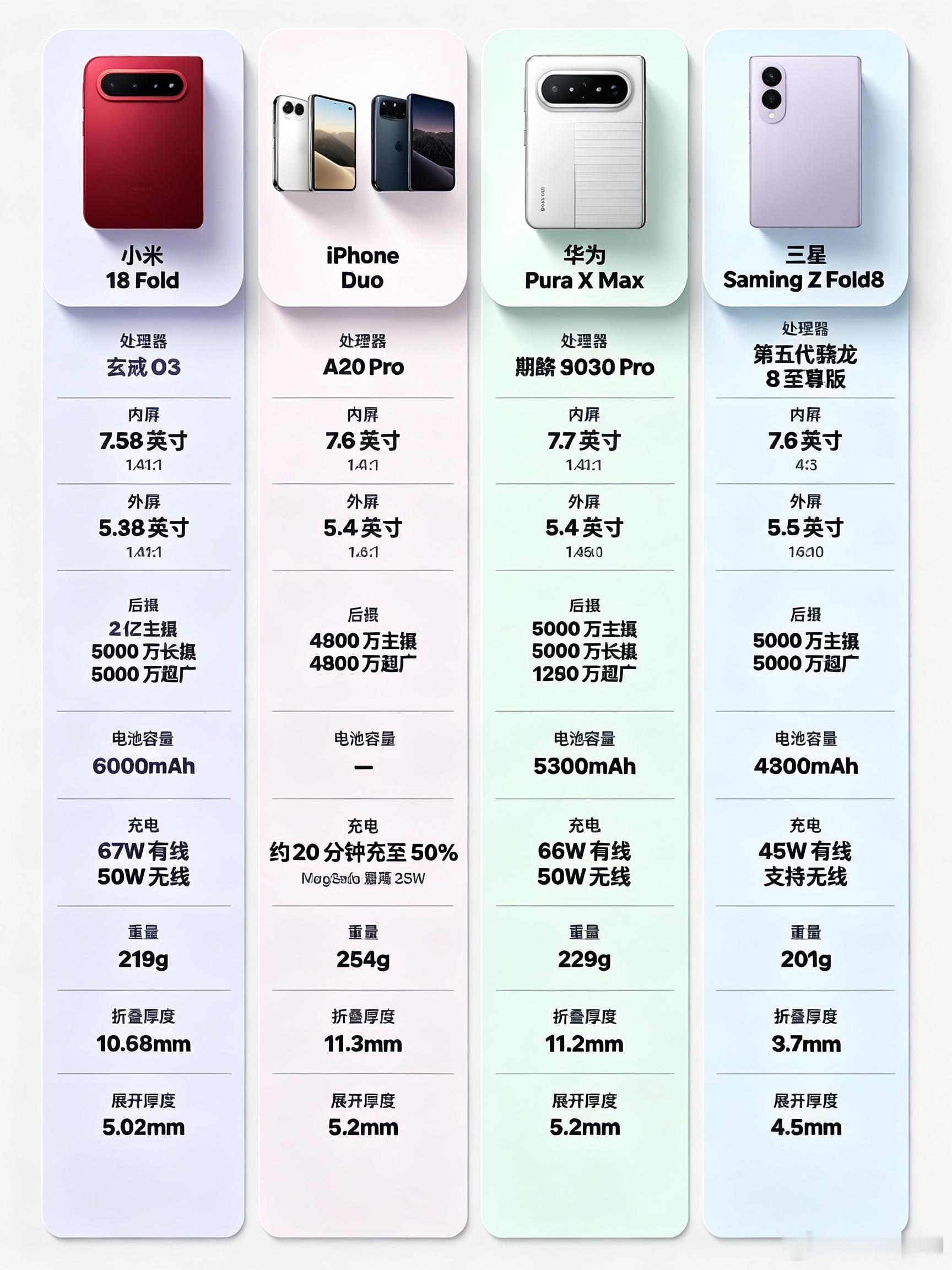 小米18Fold、iPhoneDuo、华为PuraXMax、三星ZF