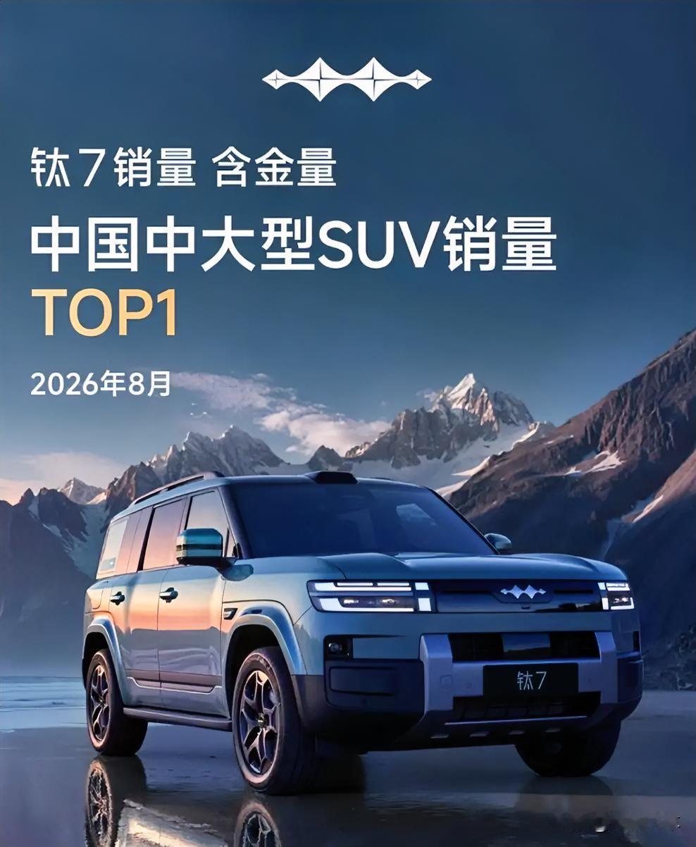 方盒子SUV卖得最好的，不是坦克，是方程豹钛7。2026年1-8月，钛7拿下