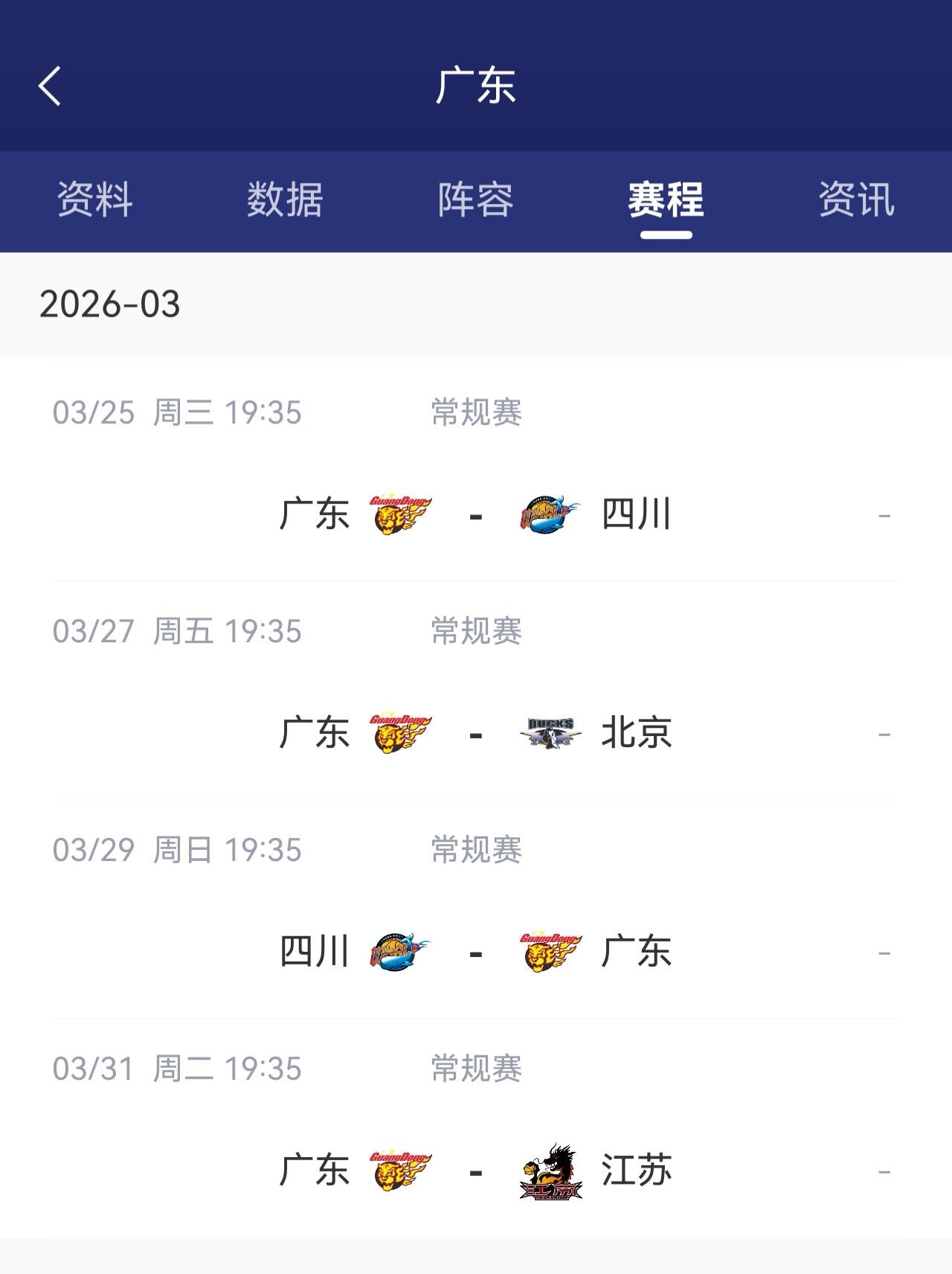 广东下一场将回到主场，接下来四场比赛比赛分别是两战四川、北京、江苏，广东能否全胜