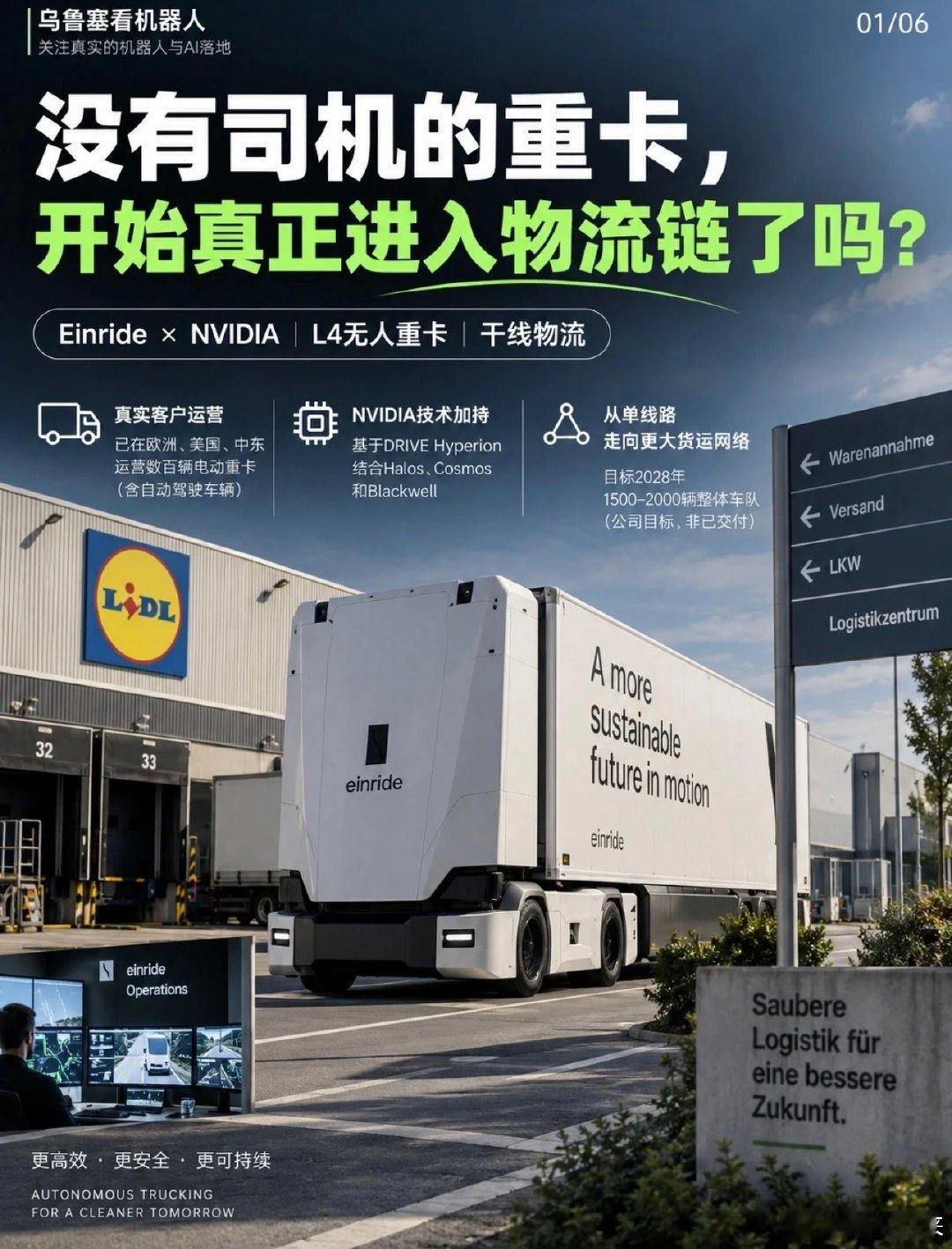 英伟达的无人驾驶平台装上重卡了。重卡货运产生的经济效益的提升，远超私人小轿车。跟特斯拉的FSD相比，