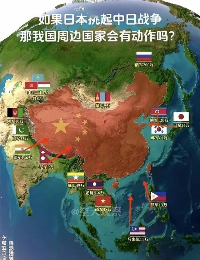 假如中日开启战争，我们周边国家的反应。假如东亚两大强国真的兵戎相见，周边的邻居
