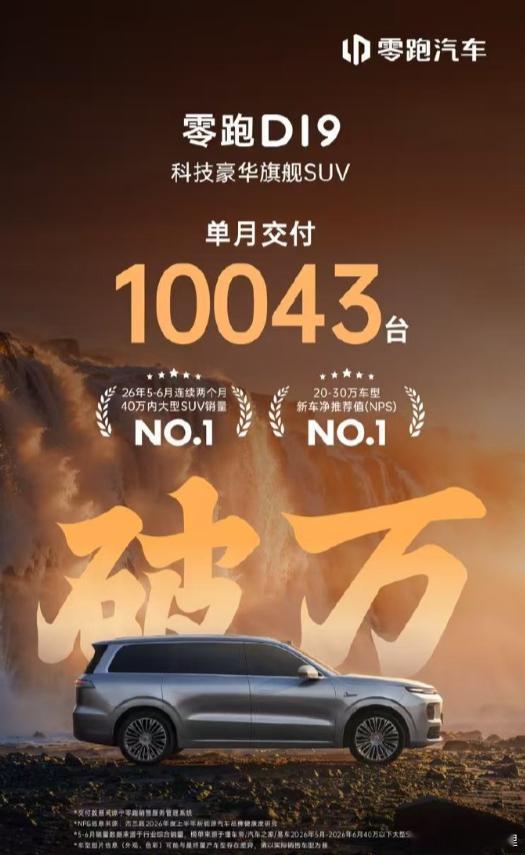 零跑7月销量超10万辆，大六座的D19交付过万，看来大六座的格局要变天了，自主品
