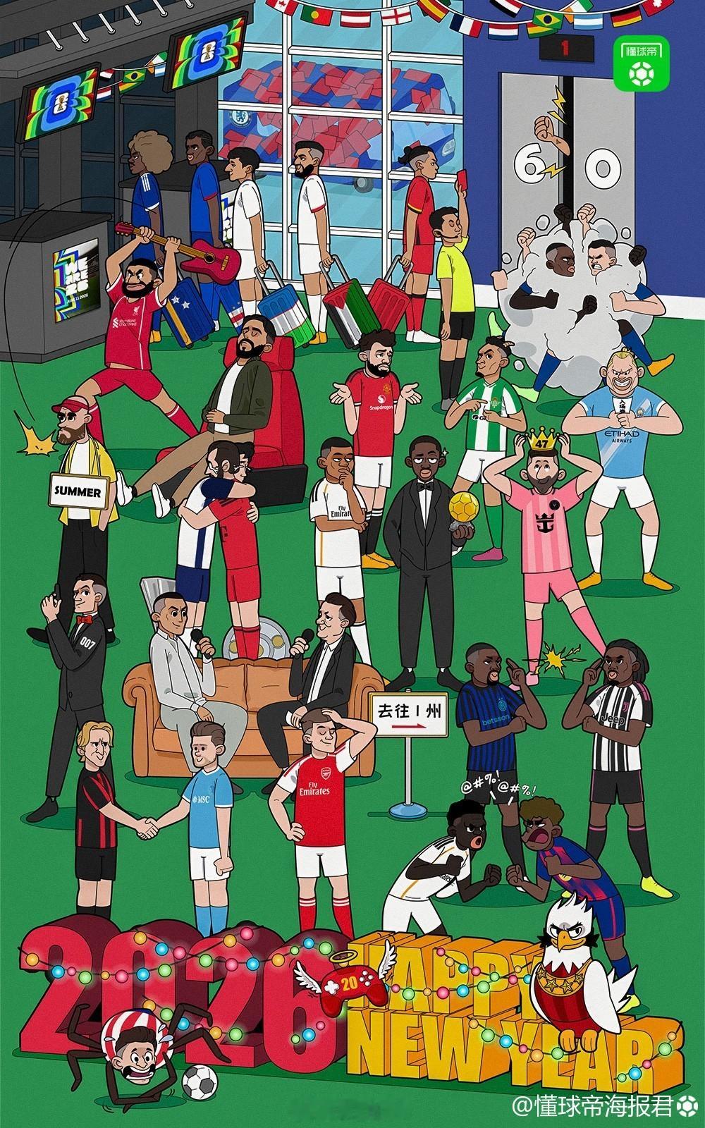 懂球帝发布的2025年度梗图海报，一眼看到6-0自由橙山东泰山