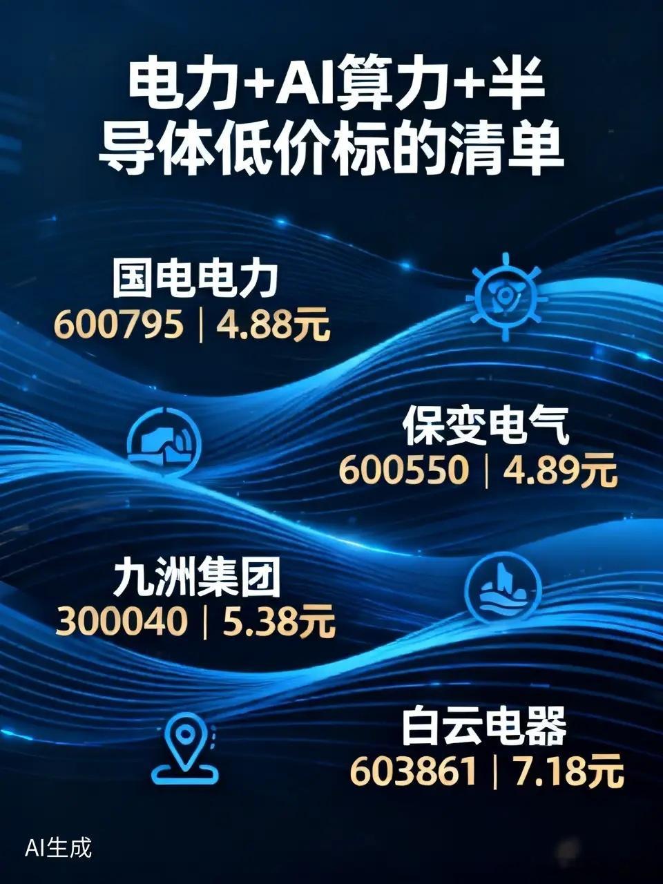 电力+AI算力+半导体低价标的清单电力+算力供电（数据中心/特高压/绿电配套）
