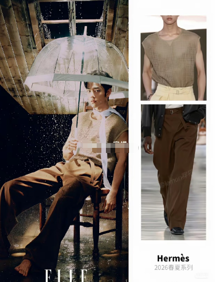 肖战穿的这套背心是爱马仕的超季，关键模特图拍摄的角度是半透视的！！能看到大胸肌！