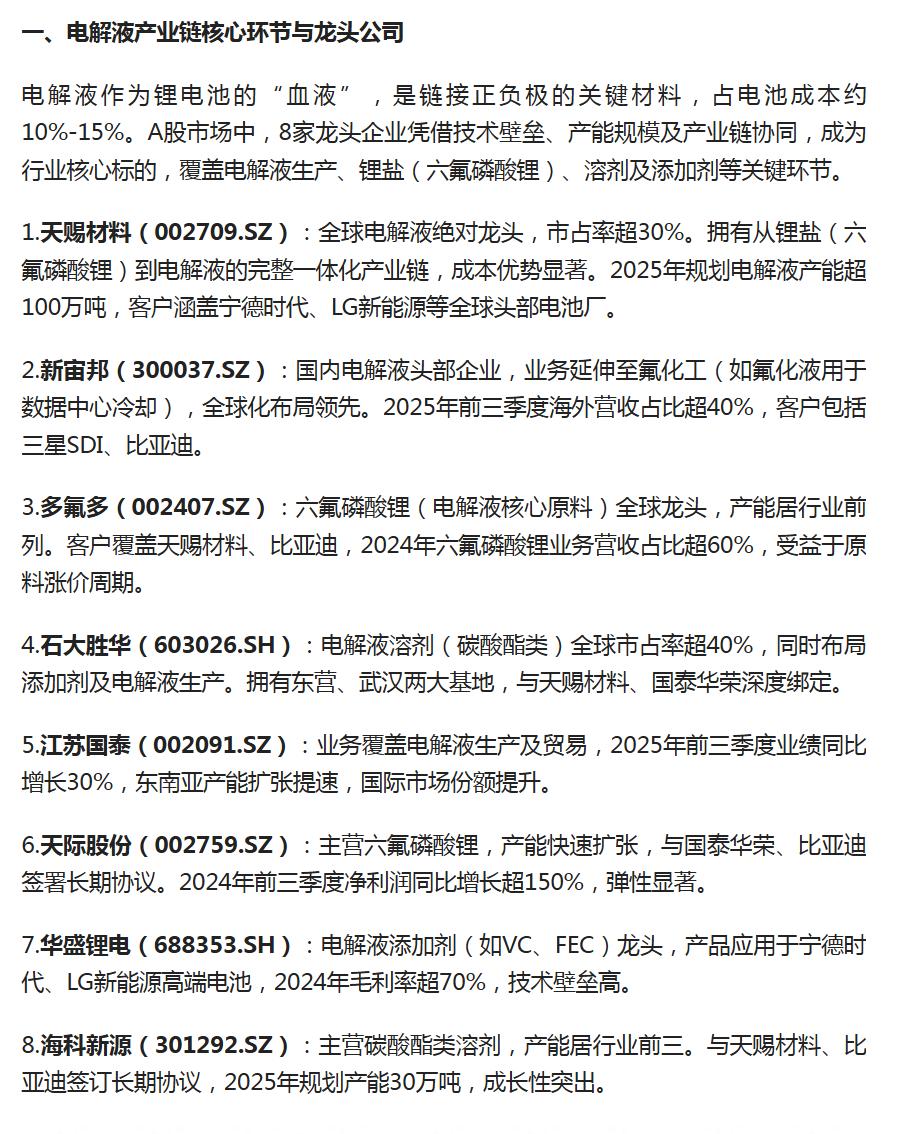 锂电池行业核心股票深度解析