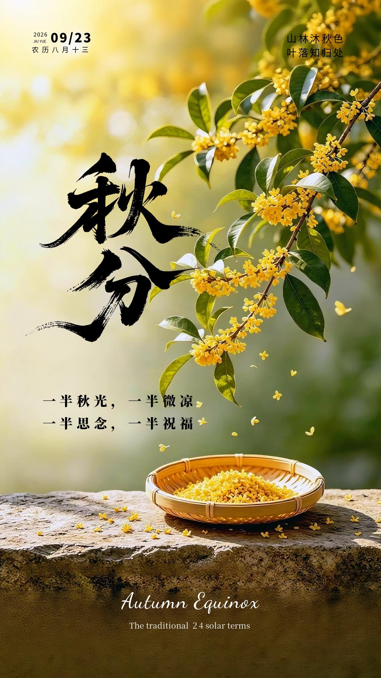 秋分早上好！晨光漫过金黄的田野，落叶轻轻随风起舞，处处皆是秋日独有的浪漫。岁月一