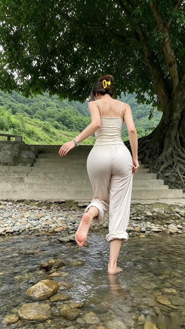 穿一双溯溪鞋吧，你这样容易刮脚～