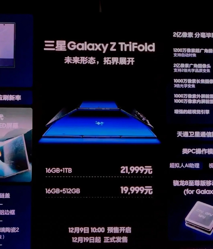 三星三折叠国行售价来了。现在是12月，明年618估计就是13999，我110