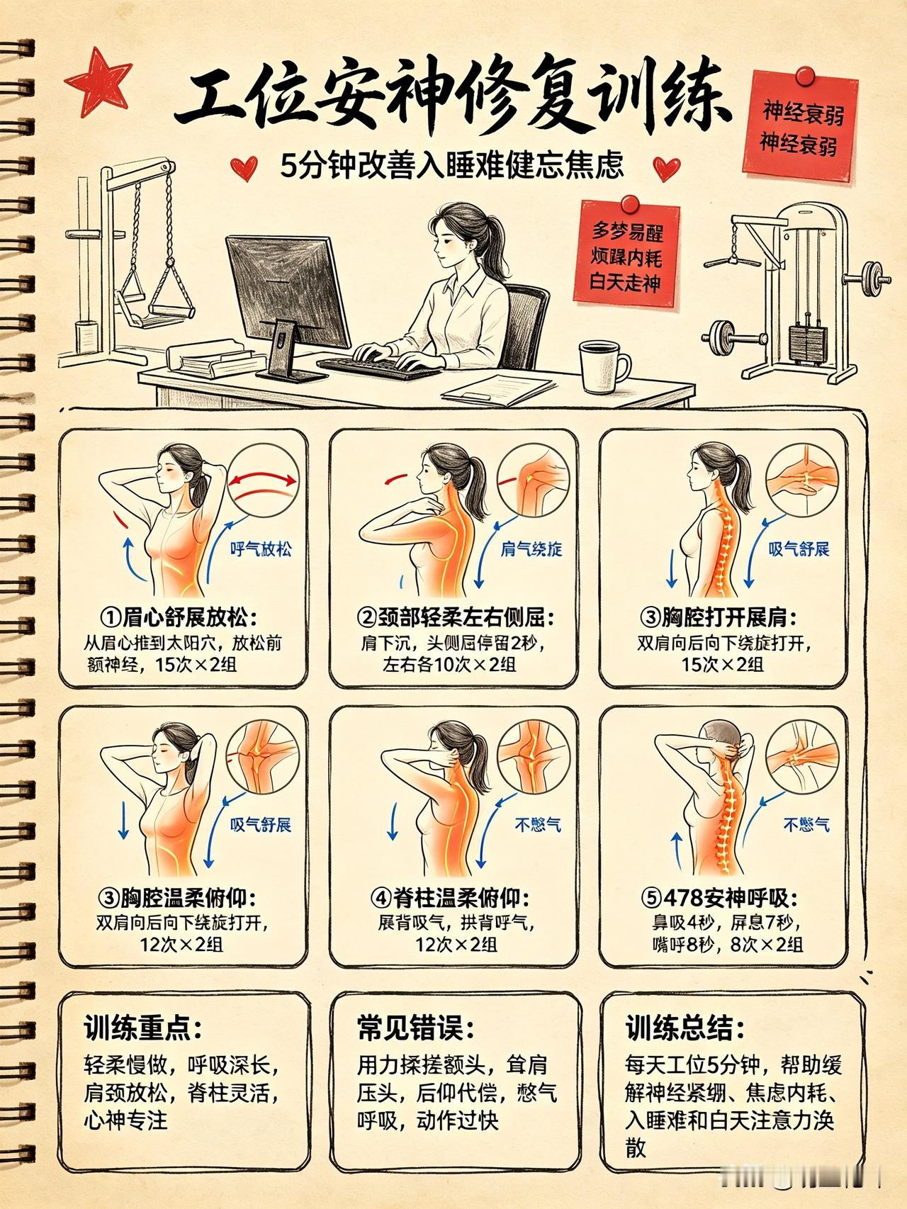 入睡难易醒❗️健忘焦虑脾气差｜5分钟工位修复神经衰弱有没有打工人长期处于这种