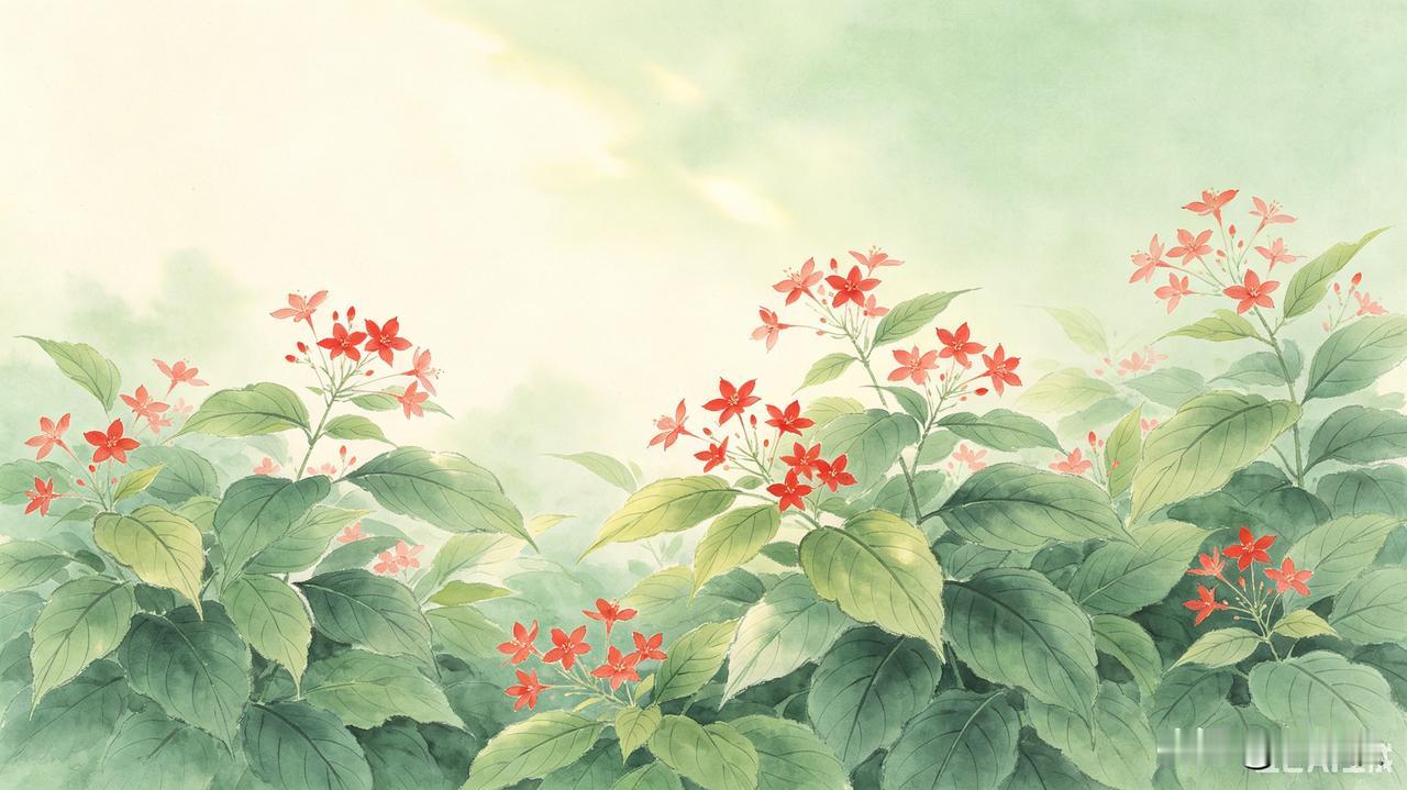 上联：绿叶重重美下联：红花点点香