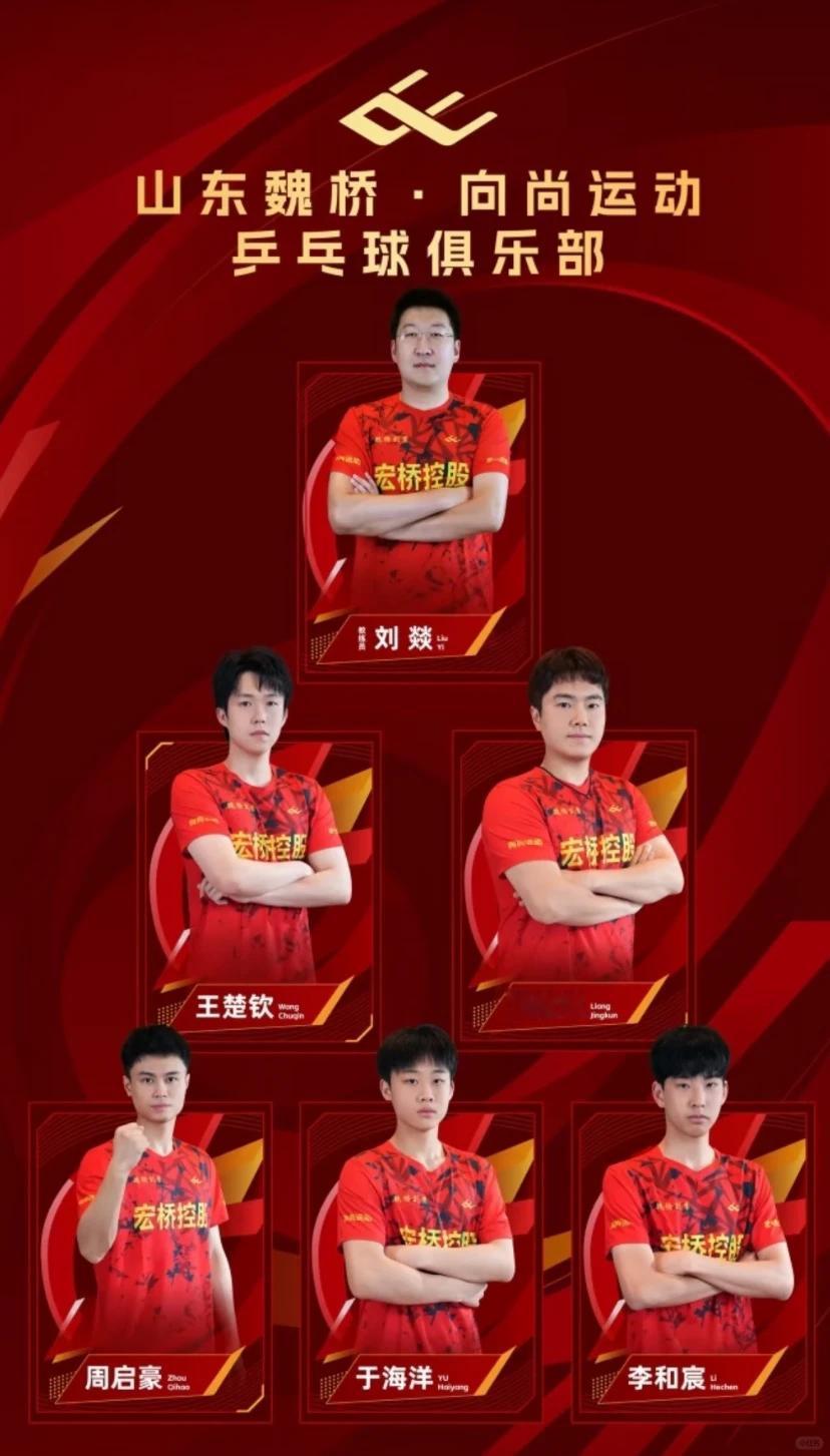 我勒个豆！居然闭环了！[捂脸哭]山东魏桥俱乐部男团的海报照，教练加5个队员，四