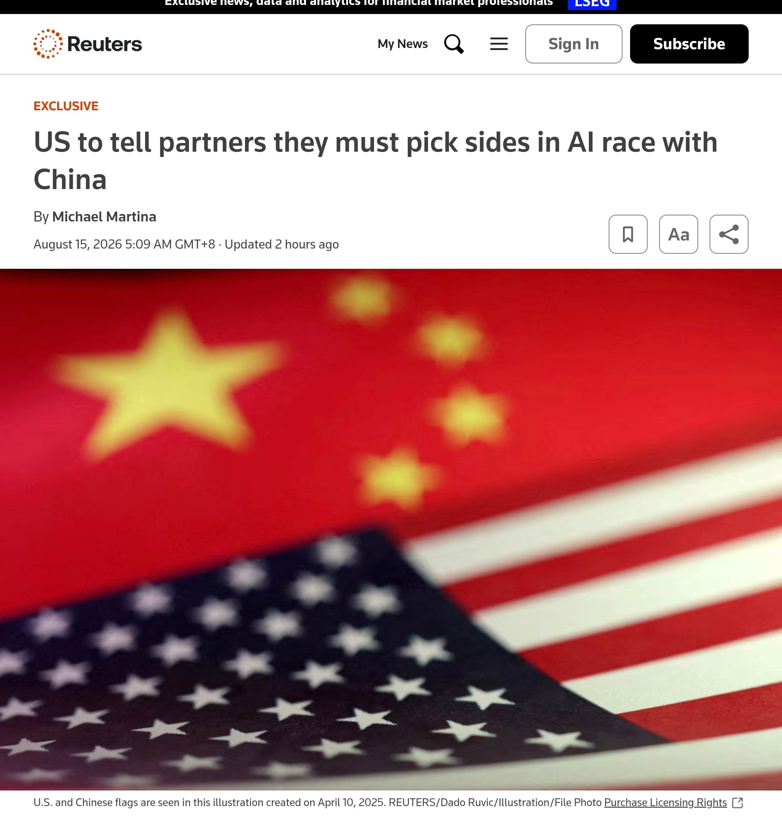 美国正准备要求数十个国家在中美人工智能竞争中“选边站”，并警告称，如果这些国家同时加入中国主导的人工